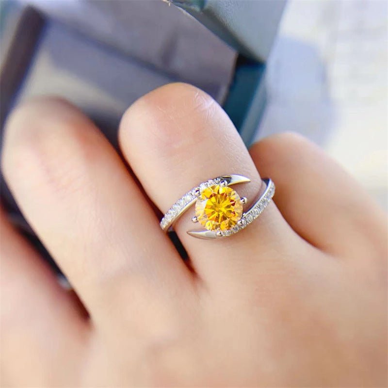 1 CT Moissanite Engagement Ring Yellow - Rhyme - and - Chain