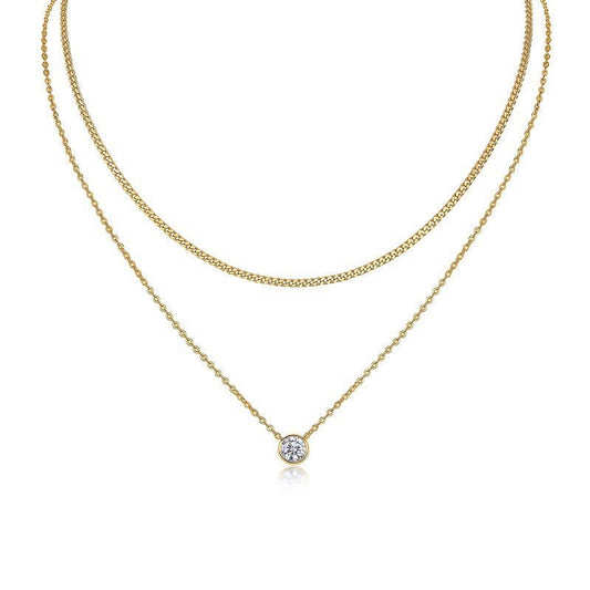 18k Gold Plated 925 Sterling Silver 2 Layer Moissanite Necklace - Rhyme - and - Chain