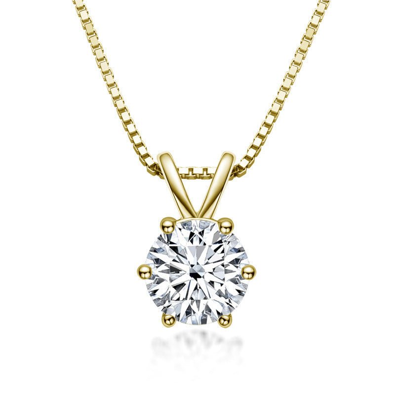 1ct Moissanite Necklace Six Prong D Color - Rhyme - and - Chain