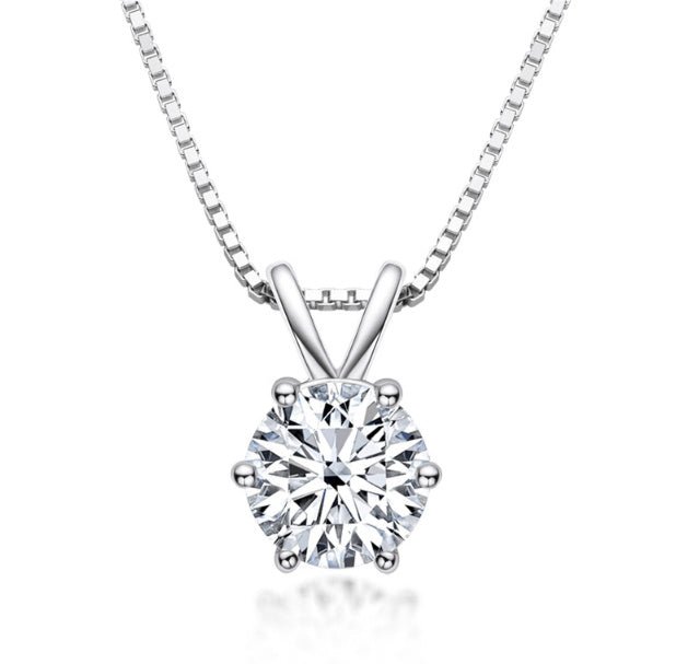 1ct Moissanite Necklace Six Prong D Color - Rhyme - and - Chain