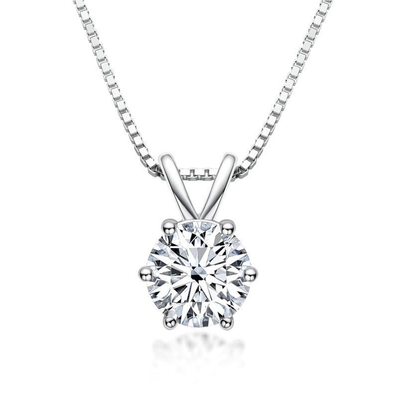 1ct Moissanite Necklace Six Prong D Color - Rhyme - and - Chain