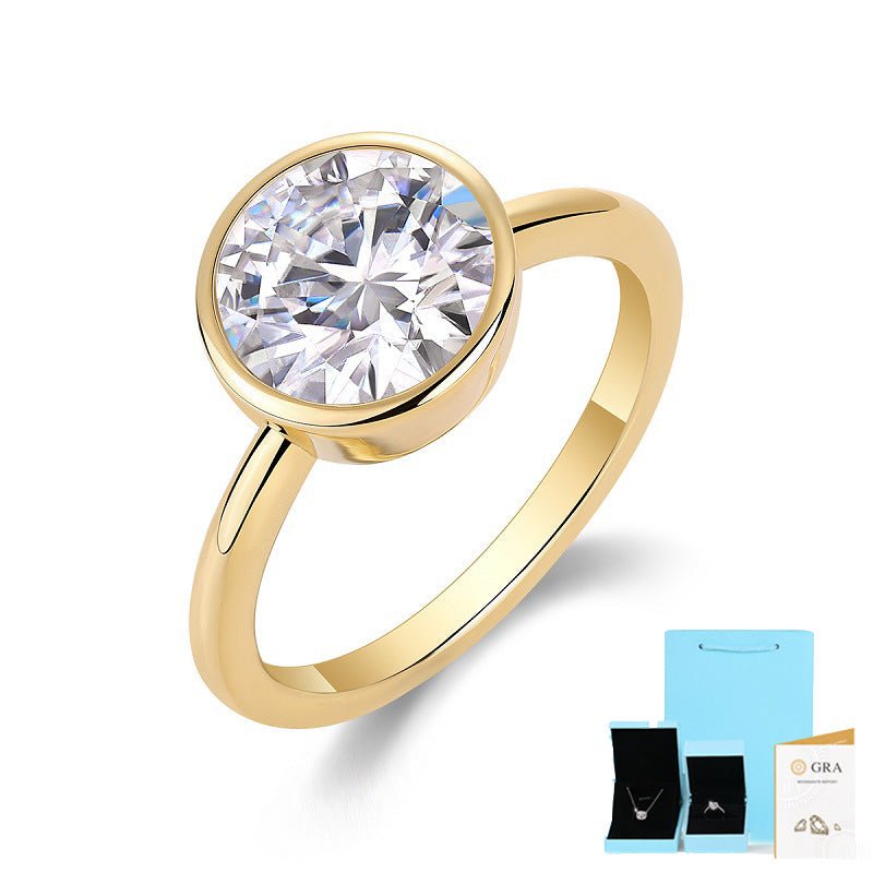 3 Ct Moissanite Bezel Set Solitaire Engagement Ring - 18K Gold Plated - Rhyme - and - Chain