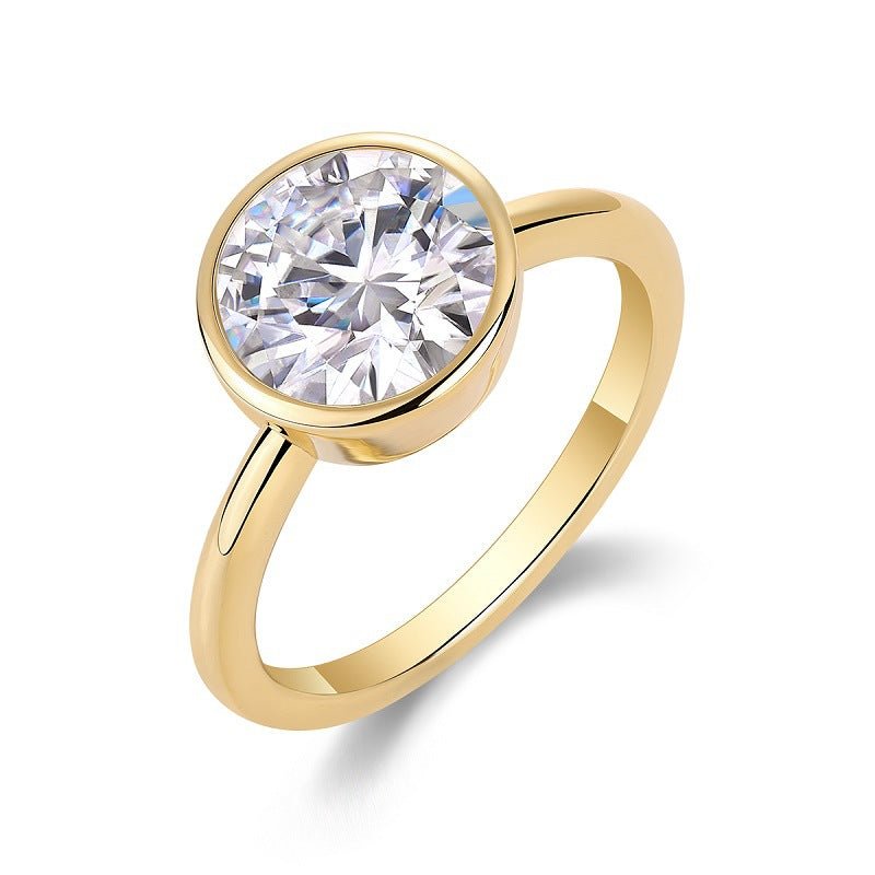 3 Ct Moissanite Bezel Set Solitaire Engagement Ring - 18K Gold Plated - Rhyme - and - Chain