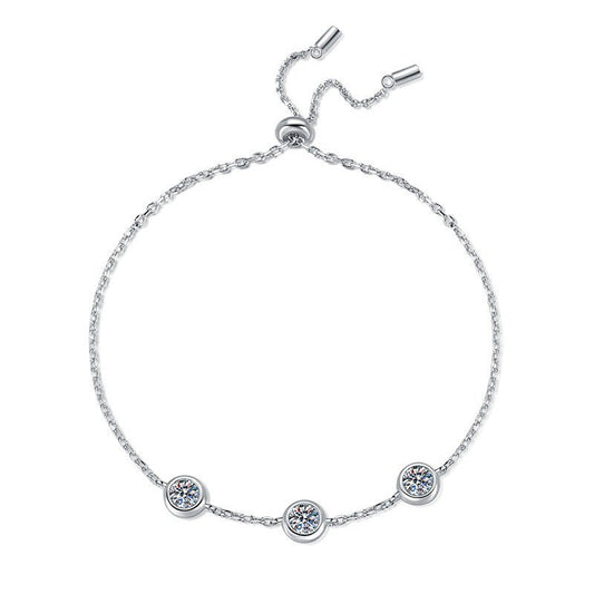 3 Stones Women's S925 Sterling Silver Moissanite Bracelet - Rhyme - and - Chain