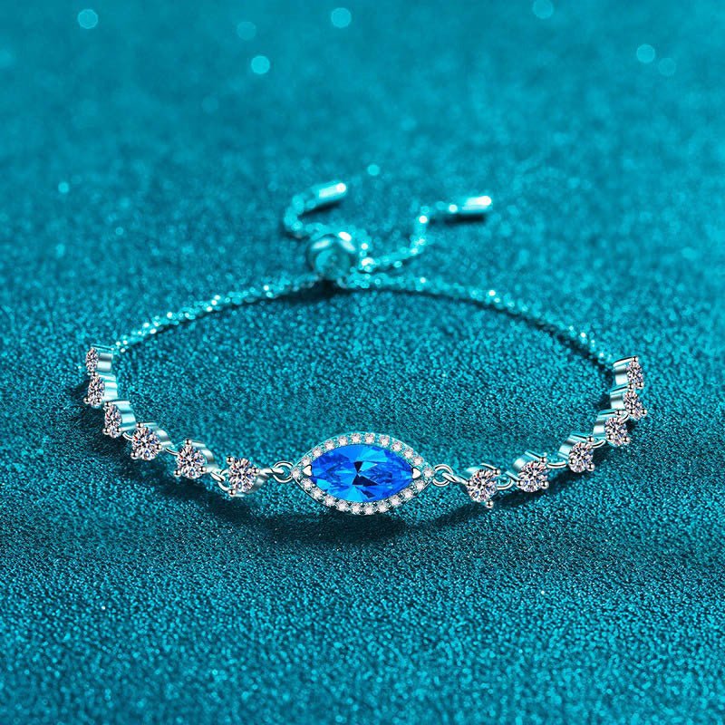 925 Silver Telescopic Adjustable Royal Blue Horse Eye Moissanite Bracelet - Rhyme - and - Chain