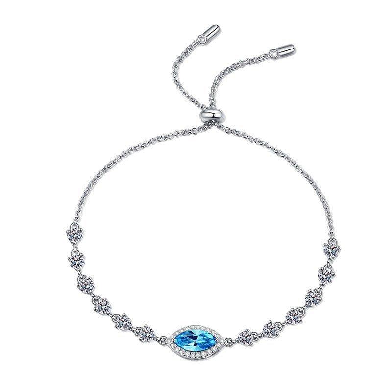 925 Silver Telescopic Adjustable Royal Blue Horse Eye Moissanite Bracelet - Rhyme - and - Chain