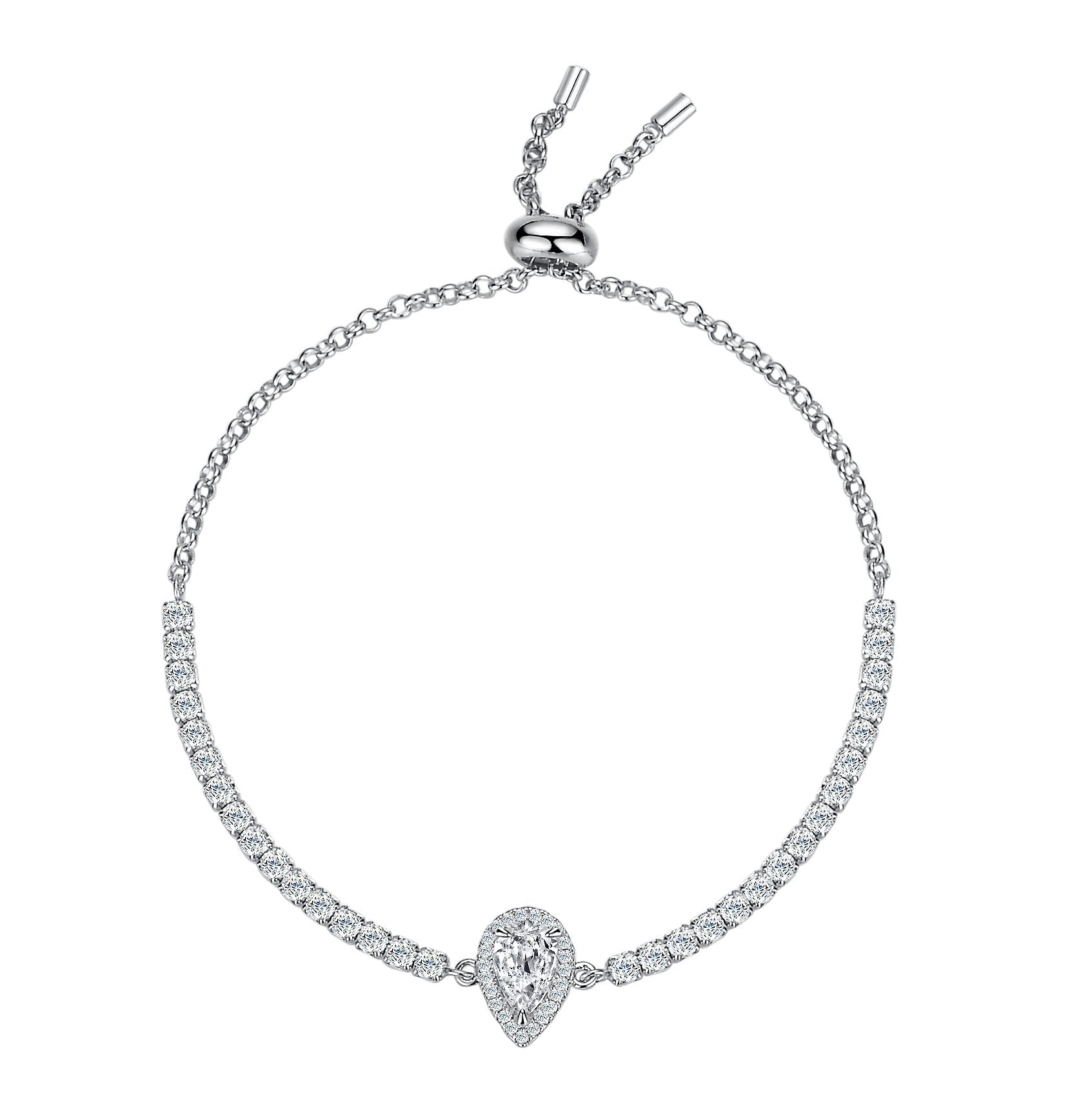 925 Silver Tennis Bracelet Pear Shape Moissanite - Rhyme - and - Chain