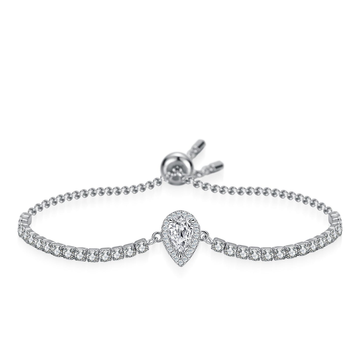 925 Silver Tennis Bracelet Pear Shape Moissanite - Rhyme - and - Chain