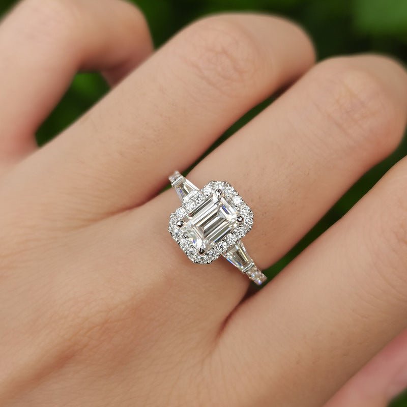 925 Sterling Silver D - color Emerald Cut Moissanite Ring Engagement - Chicmoissanite