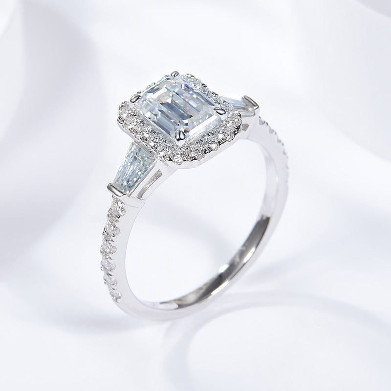 925 Sterling Silver D - color Emerald Cut Moissanite Ring Engagement - Chicmoissanite