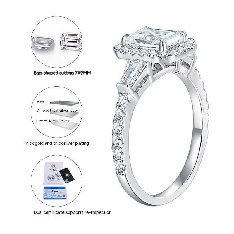 925 Sterling Silver D - color Emerald Cut Moissanite Ring Engagement - Chicmoissanite