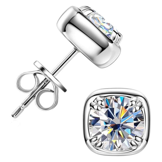 925 Sterling Silver Moissanite 1 Carat Carre Stud Earrings Female - Rhyme - and - Chain