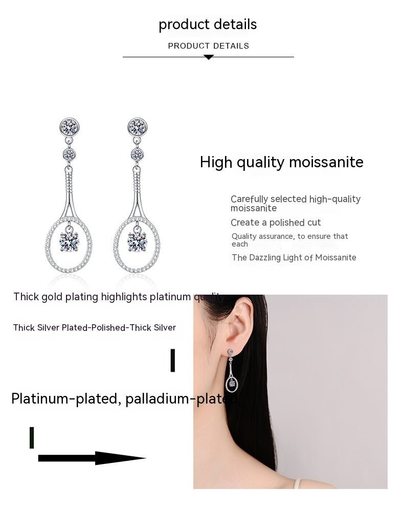 925 Sterling Silver Plated Moissanite Earrings Long Tassel - Rhyme - and - Chain