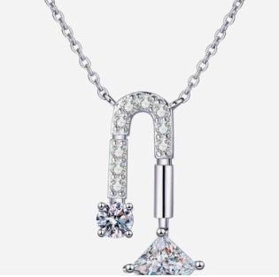 925 Sterling Silver Plated PT950 Gold Pendant Square Moissanite Necklace - Rhyme - and - Chain