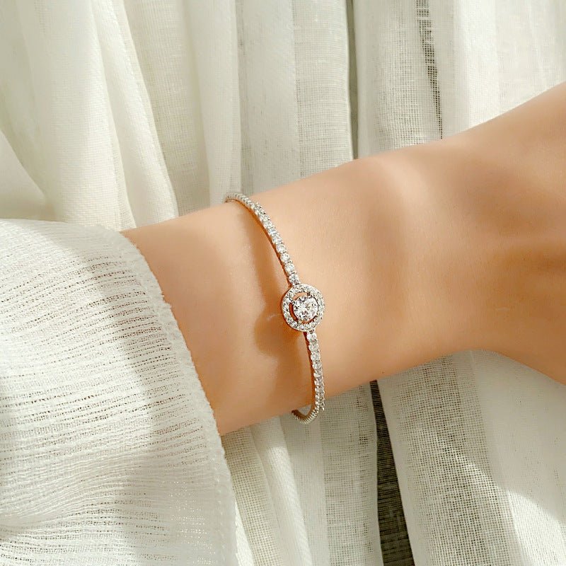 925 Sterling Silver Round Bag Bracelet Moissanite Jewelry - Rhyme - and - Chain