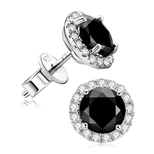 Black Moissanite Stud Earrings S925 Sterling Silver Earrings - Rhyme - and - Chain