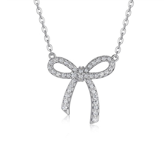 Bow Collarbone Chain S925 Silver Moissanite Necklace - Rhyme - and - Chain