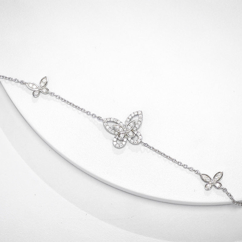 Butterfly Phantom Duo Full Moissanite 925 Silver Bracelet - Rhyme - and - Chain