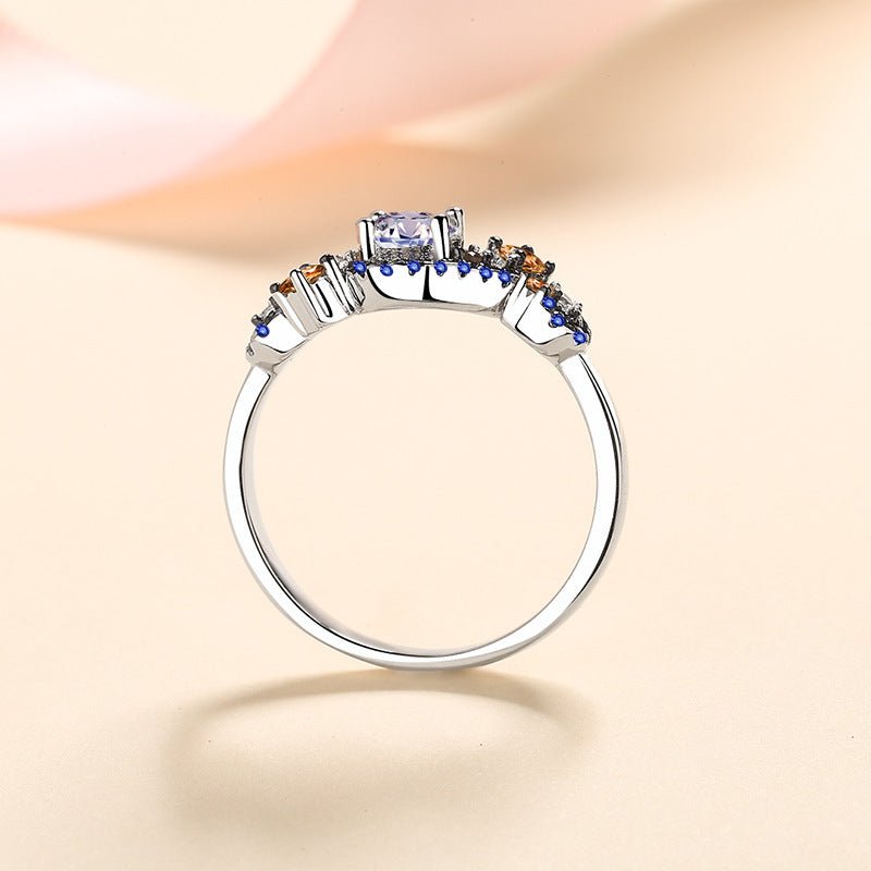 Color Matching Micro - inlaid Moissanite Ring - Rhyme - and - Chain