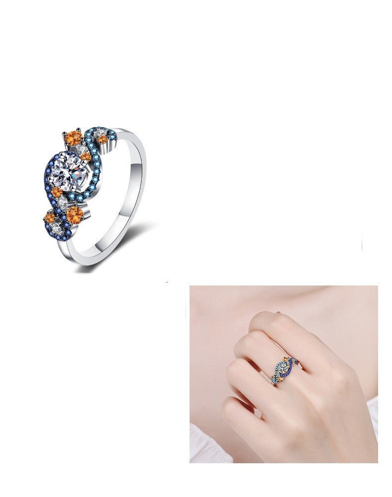 Color Matching Micro - inlaid Moissanite Ring - Rhyme - and - Chain