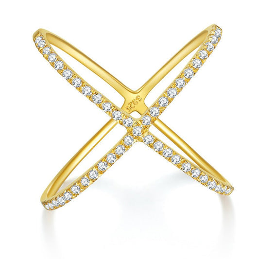 Cross X Full Diamond D Color VVS Moissanite Stackable Ring - Rhyme - and - Chain