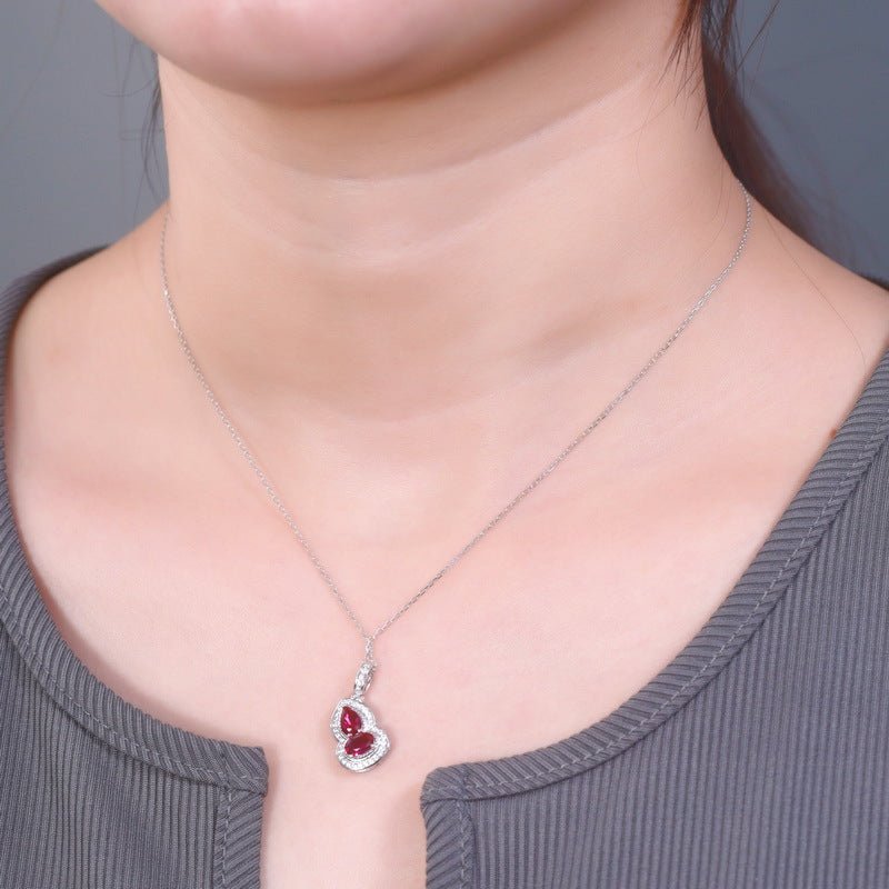 Cultivated Ruby Gourd Pendant Necklace S925 Silver - Rhyme - and - Chain