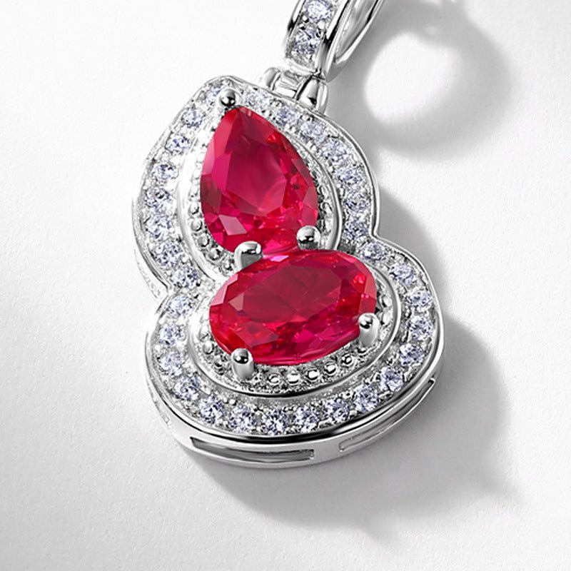 Cultivated Ruby Gourd Pendant Necklace S925 Silver - Rhyme - and - Chain