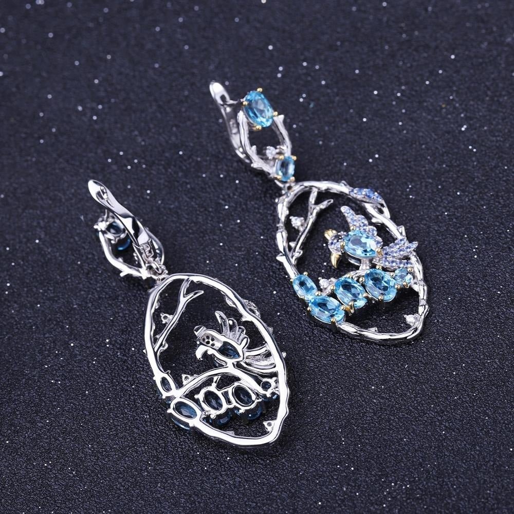 Designer Jewelry Natural Blue Topa Earrings 925 Sterling Silver Handmade Women's Fashion Earrings - Rhyme-and-Chain