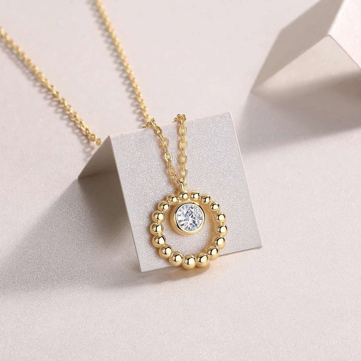 Dynamic Moissanite Bezel Pendant Necklace for Women S925 Silver 18K Gold Plated - Rhyme - and - Chain