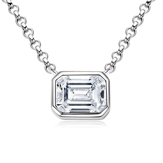 Emerald Cut Moissanite Pendant Necklace Clavicle Chain S925 Sterling Silver - Rhyme - and - Chain