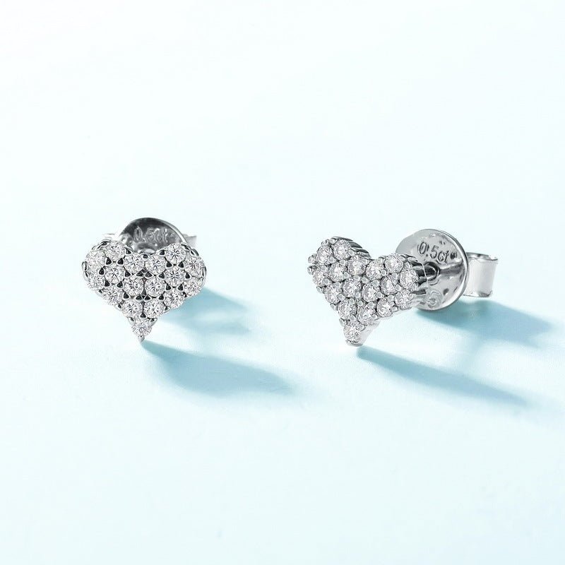 Heart Moissanite Earrings S925 Silver Stud - Rhyme - and - Chain