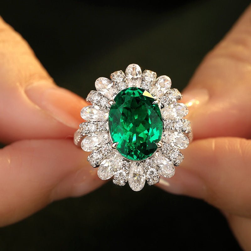 Lab - grown Emerald Sapphire Ring Silver 18K Gold Plated - Chicmoissanite