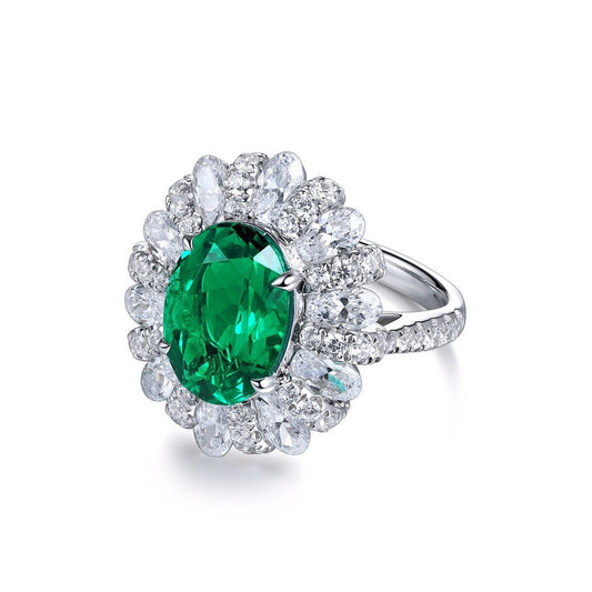 Lab - grown Emerald Sapphire Ring Silver 18K Gold Plated - Chicmoissanite