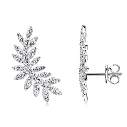 Leaf Moissanite Stud Earrings Women's Earrings 925 Sterling Silver - Rhyme - and - Chain