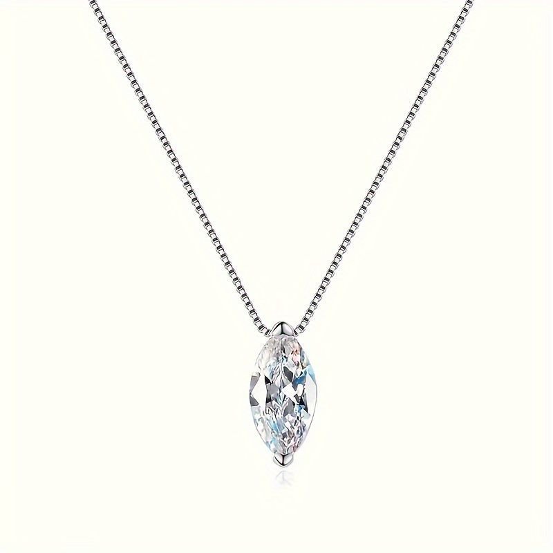 Marquise 1 Carat Moissanite Necklace 925 Silver Platinum Plated - Chicmoissanite