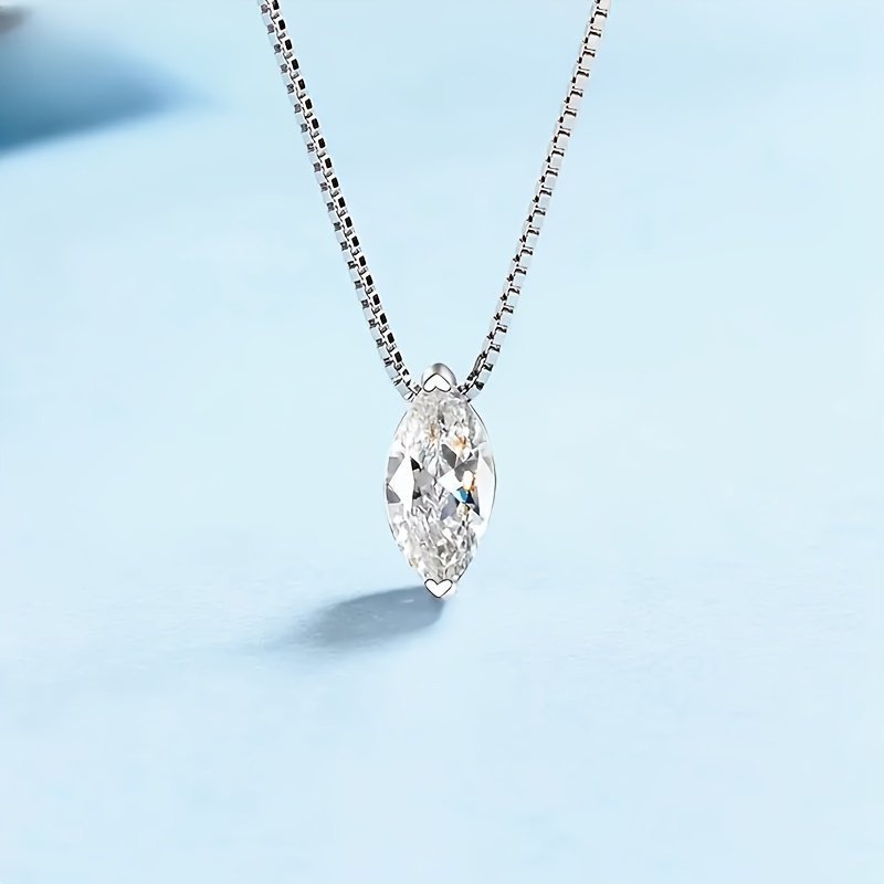 Marquise 1 Carat Moissanite Necklace 925 Silver Platinum Plated - Chicmoissanite