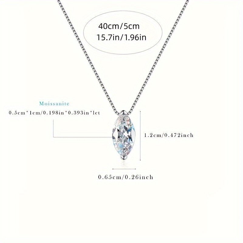 Marquise 1 Carat Moissanite Necklace 925 Silver Platinum Plated - Chicmoissanite