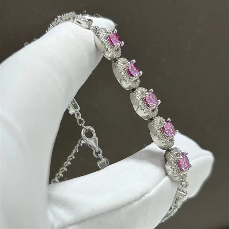 Moissanite Bracelet Women's Full Diamond Pink Bracelet - Rhyme - and - Chain