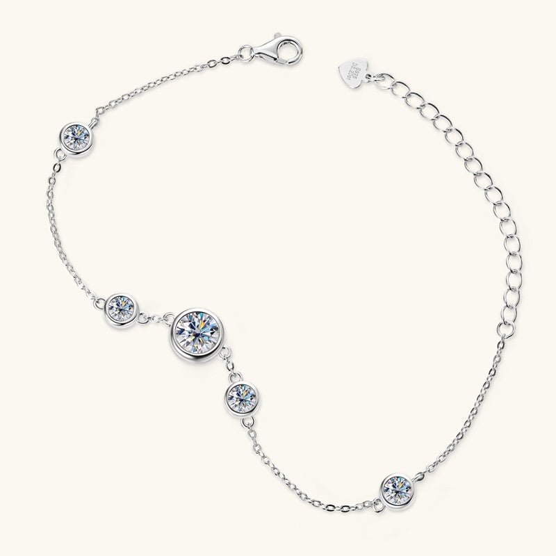 Moissanite Chain Bracelet Bezel Pendant Silver - Rhyme - and - Chain