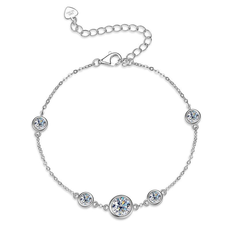 Moissanite Chain Bracelet Bezel Pendant Silver - Rhyme - and - Chain