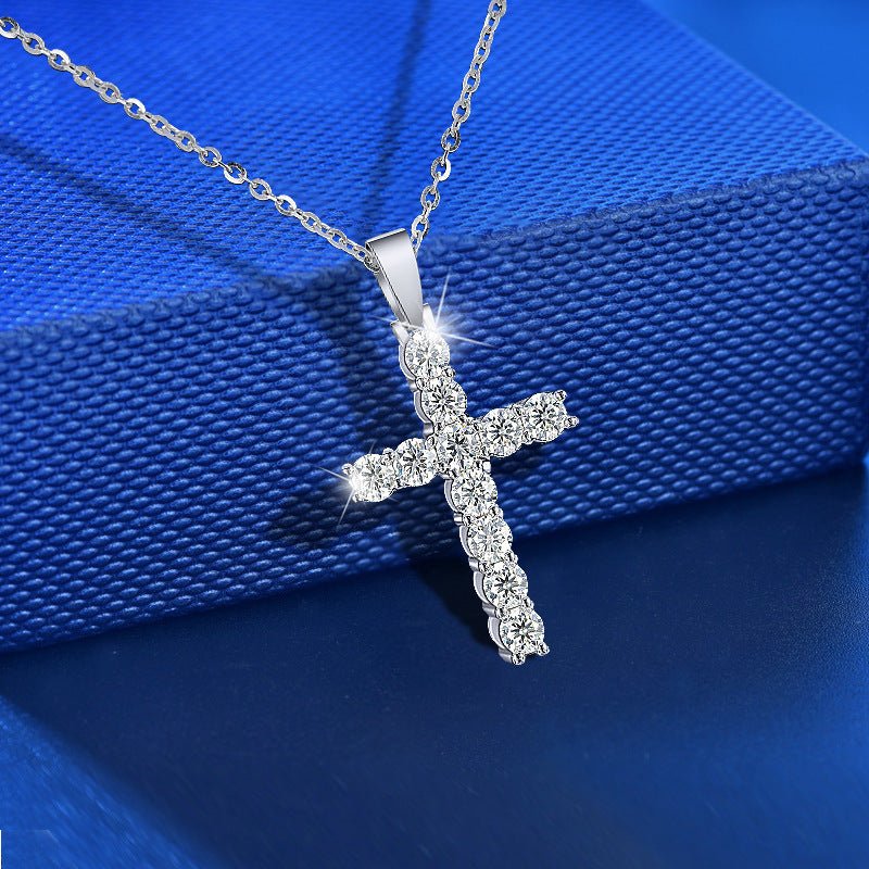 Moissanite Necklace 925 Sterling Silver Cross Pendant For Women - Rhyme - and - Chain