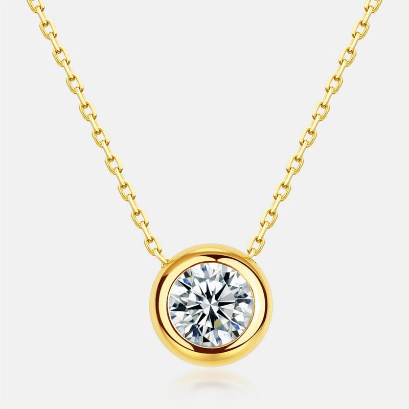 Moissanite Necklace Solitaire Bezel Round Pendant 925 Silver - Rhyme - and - Chain