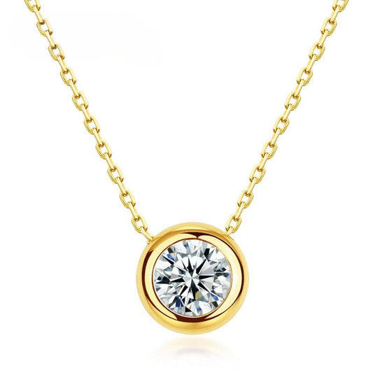 Moissanite Necklace Solitaire Bezel Round Pendant 925 Silver - Rhyme - and - Chain