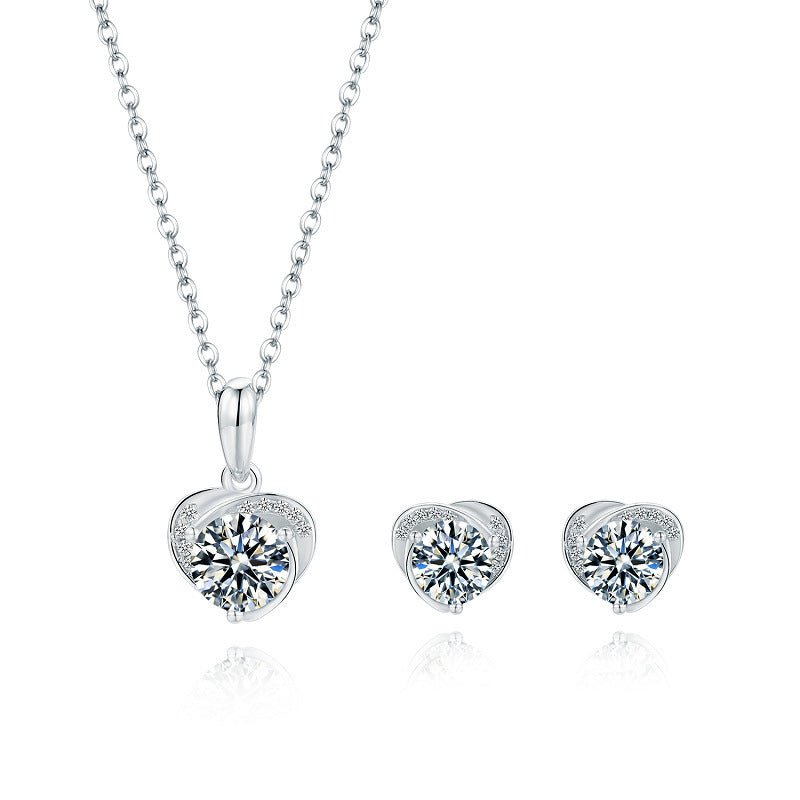 Moissanite Necklace Stud Earrings Heart 925 Sterling Silver - Chicmoissanite