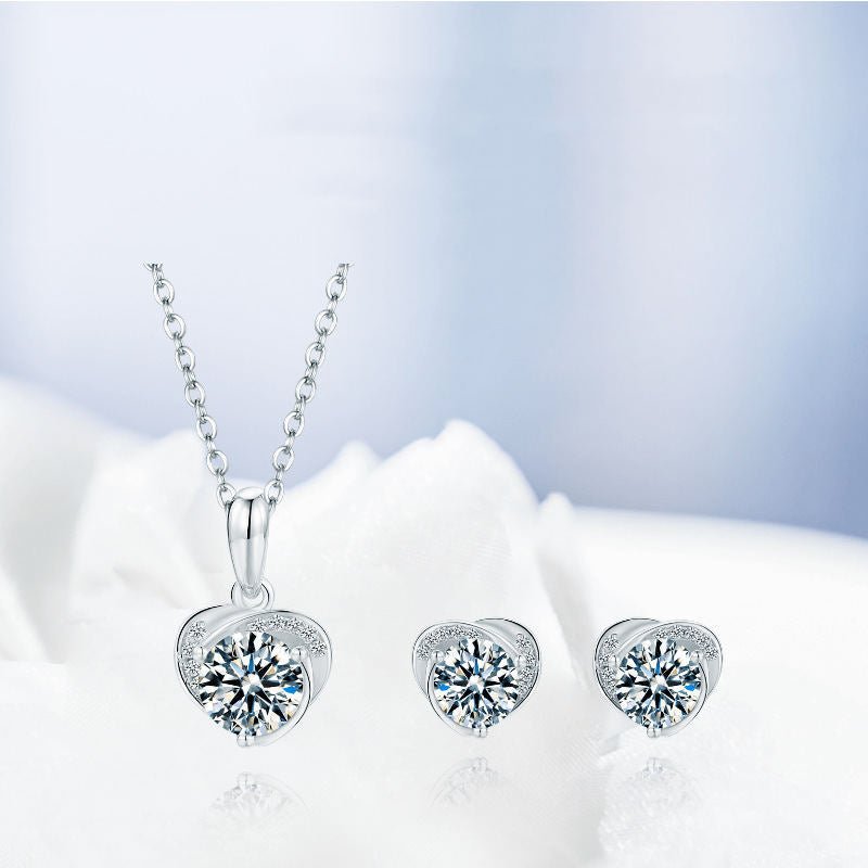 Moissanite Necklace Stud Earrings Heart 925 Sterling Silver - Chicmoissanite