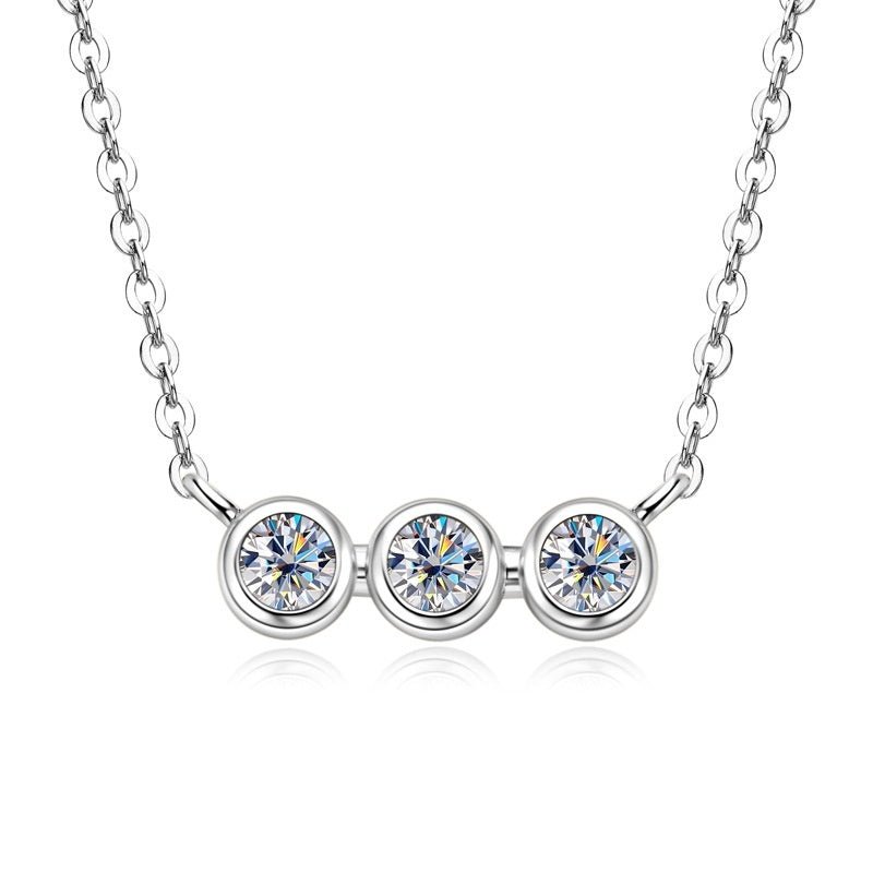 Moissanite Necklace Three - stone Pendant Silver Clavicle Chain - Rhyme - and - Chain