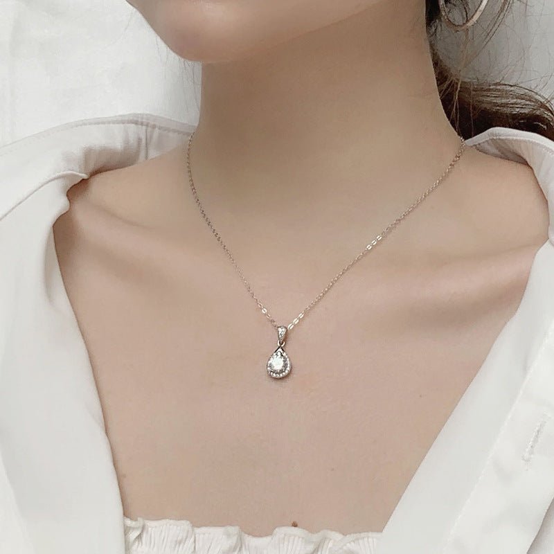 Moissanite Necklace Water Drop Pendant Silver Clavicle - Chicmoissanite