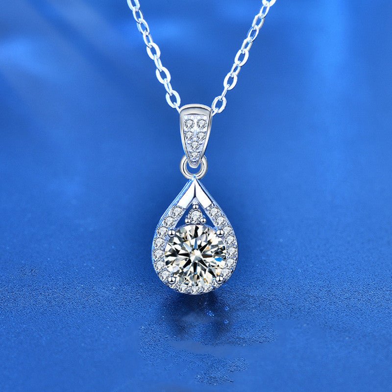 Moissanite Necklace Water Drop Pendant Silver Clavicle - Chicmoissanite