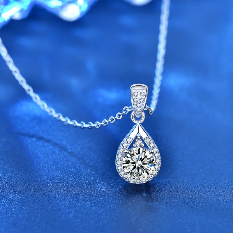 Moissanite Necklace Water Drop Pendant Silver Clavicle - Chicmoissanite