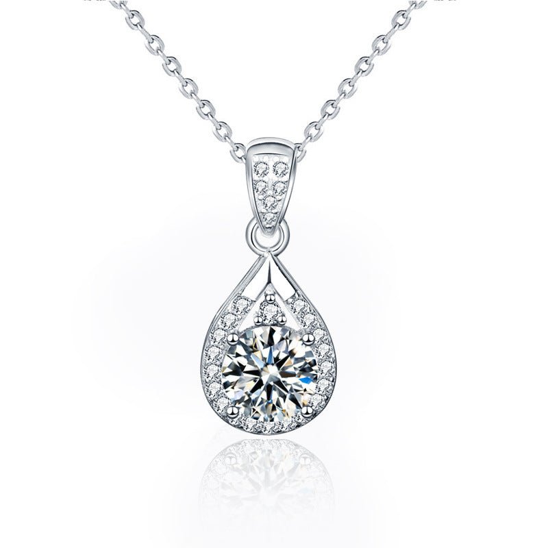 Moissanite Necklace Water Drop Pendant Silver Clavicle - Chicmoissanite